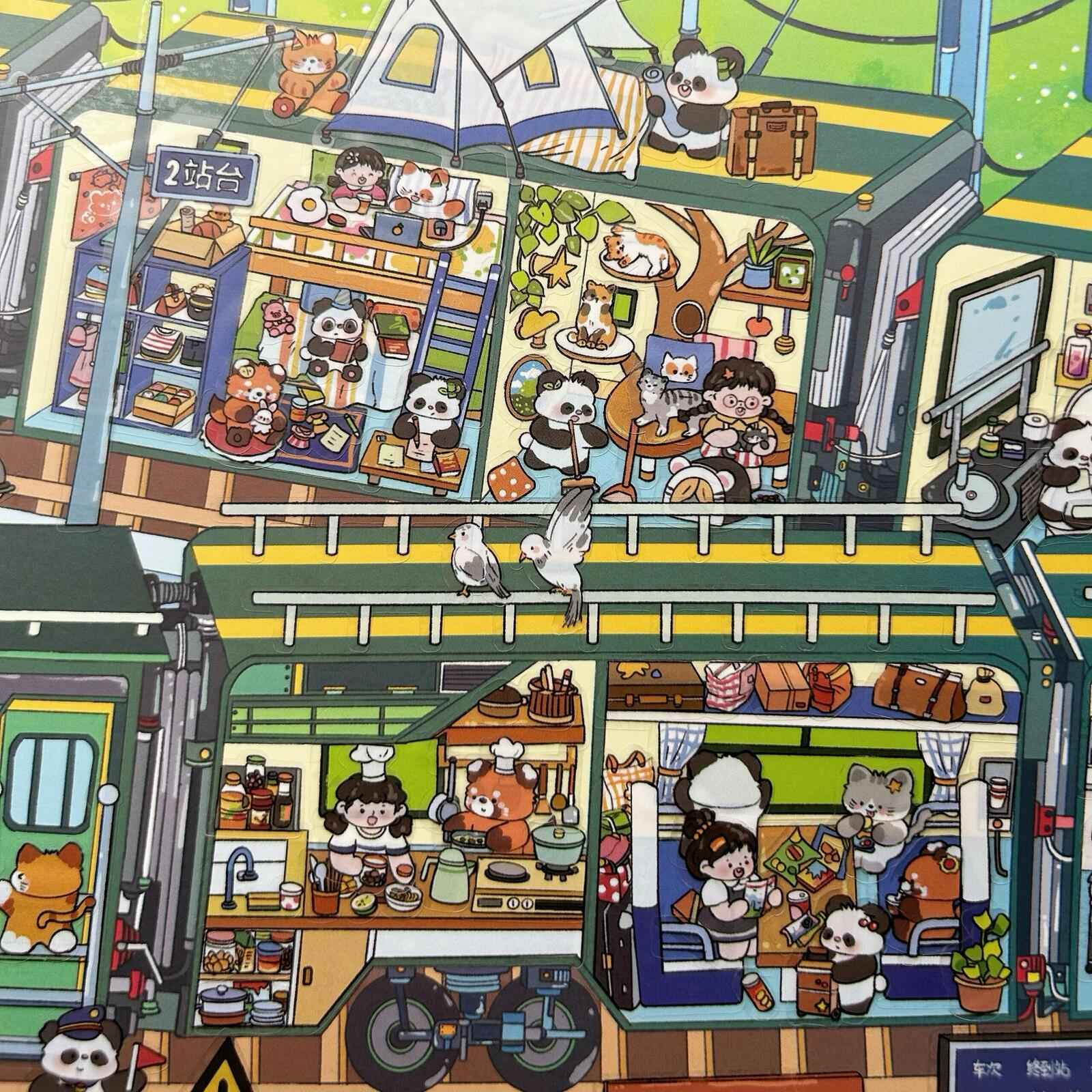 Jumbo Train and Cruise – Plus 3D Miniature Sticker Scenes - 2 Theme Sets: Green Train | Luxury Cruise