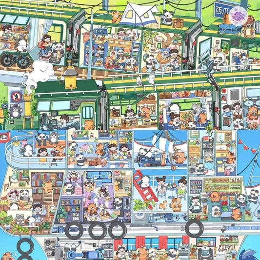 Jumbo Train and Cruise – Plus 3D Miniature Sticker Scenes - 2 Theme Sets: Green Train | Luxury Cruise