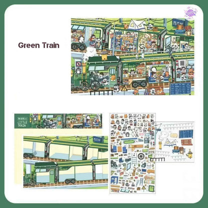Jumbo Train and Cruise – Plus 3D Miniature Sticker Scenes - 2 Theme Sets: Green Train | Luxury Cruise