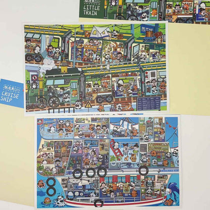 Jumbo Train and Cruise – Plus 3D Miniature Sticker Scenes - 2 Theme Sets: Green Train | Luxury Cruise