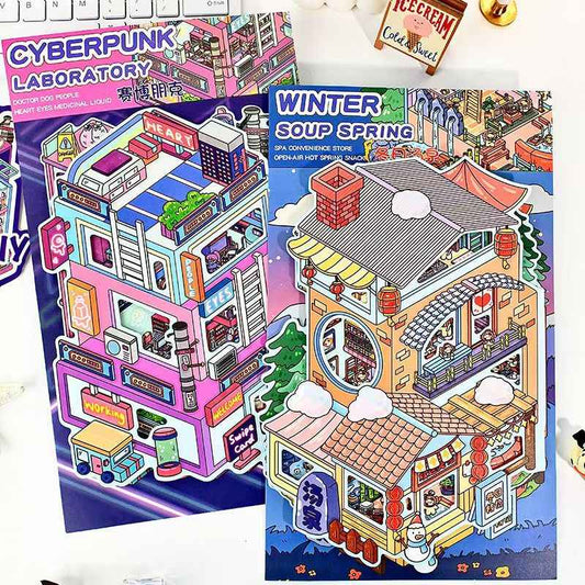 Flip-Top 3D Miniature Cottage - Plus Edition: Winter Hot Spring | Cyberpunk