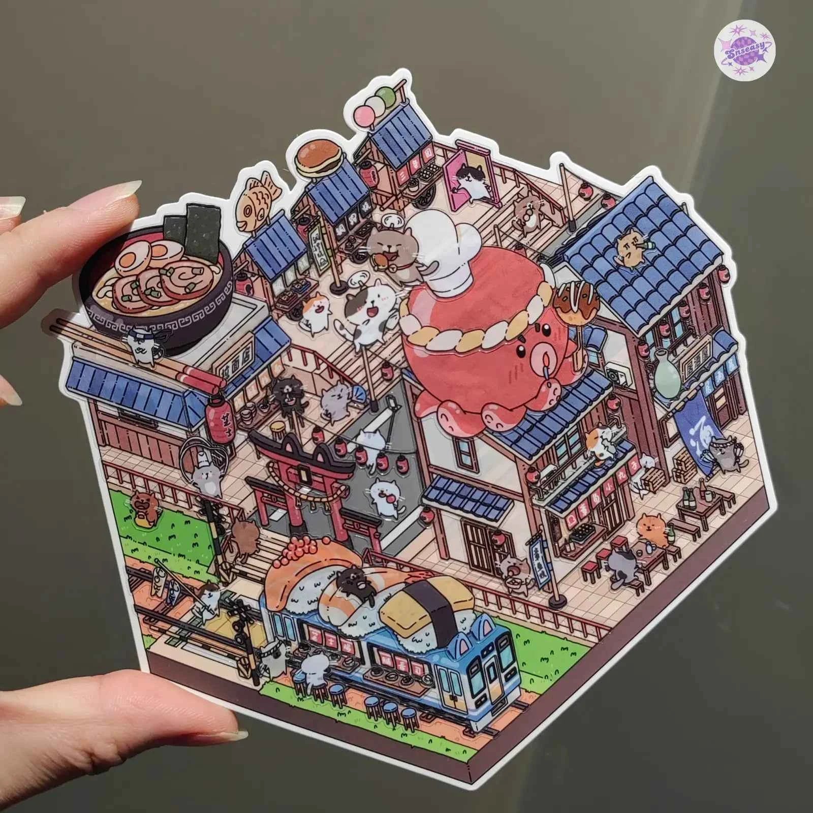 Cute Cat Sushi Street 3D DIY Miniature Sticker Scenes