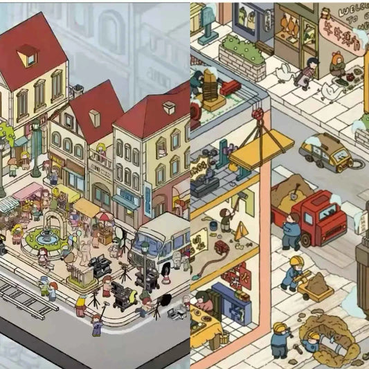 Original Plus 2-Theme 3D DIY Miniature Sticker Scenes: Construction Town & Filming Entry