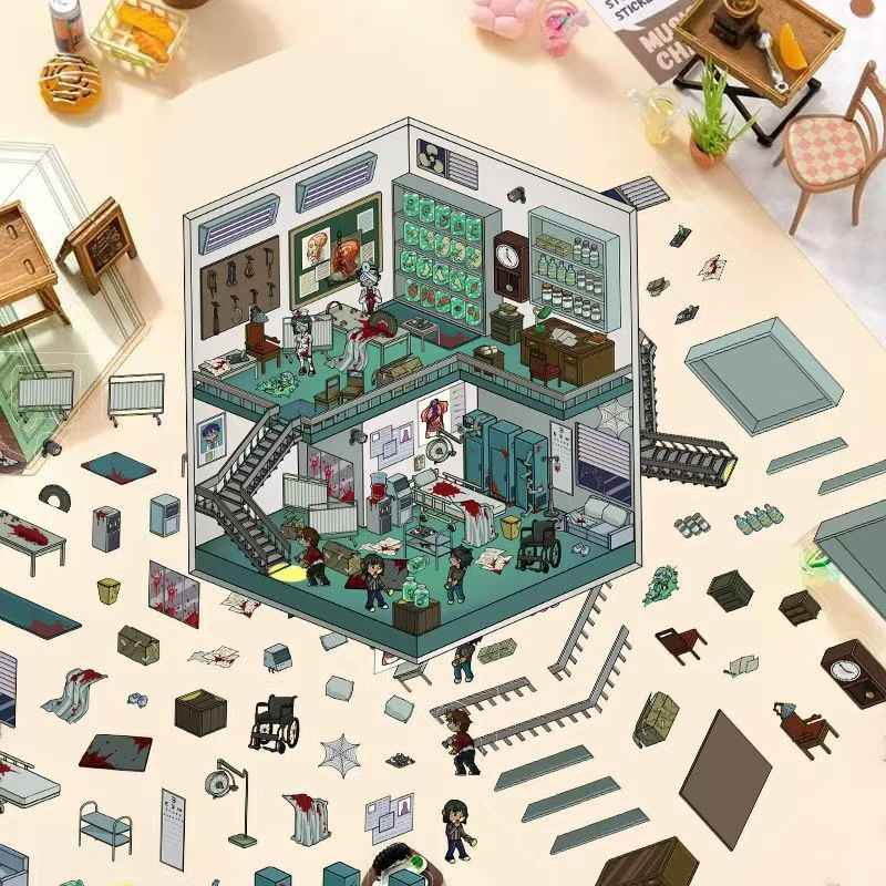 Micro Horror Series – 3D DIY Miniature Sticker Scenes - 4 Theme Sets: Mysterious Sacrifice | Horror Hospital | Pharaoh's Curse | Bear's Secret
