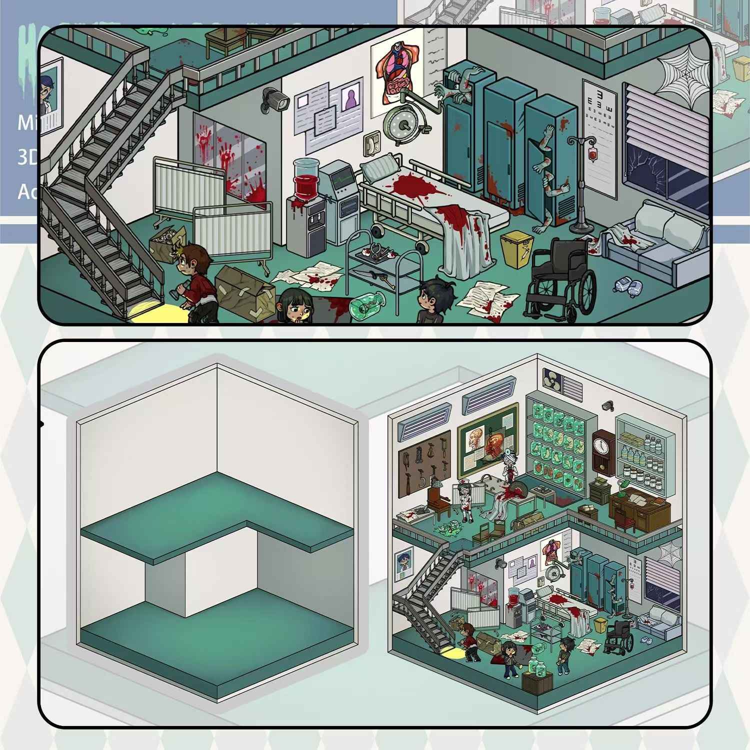 Micro Horror Series – 3D DIY Miniature Sticker Scenes - 4 Theme Sets: Mysterious Sacrifice | Horror Hospital | Pharaoh's Curse | Bear's Secret