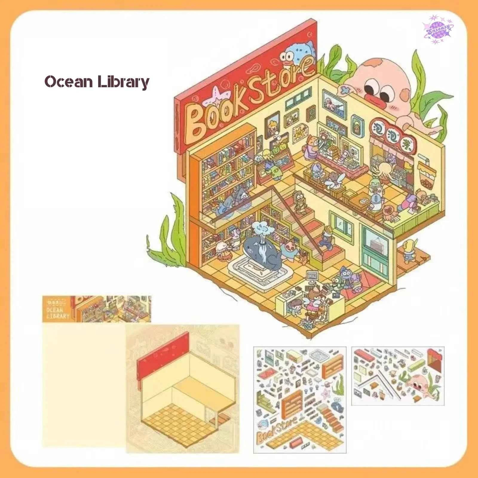 Beautiful Spring 1.0 – 3D DIY Miniature Sticker Scenes - 4 Theme Sets: Spring Tea Party | Ocean Library | Board Game Warehouse | Rabbit Flower Shop