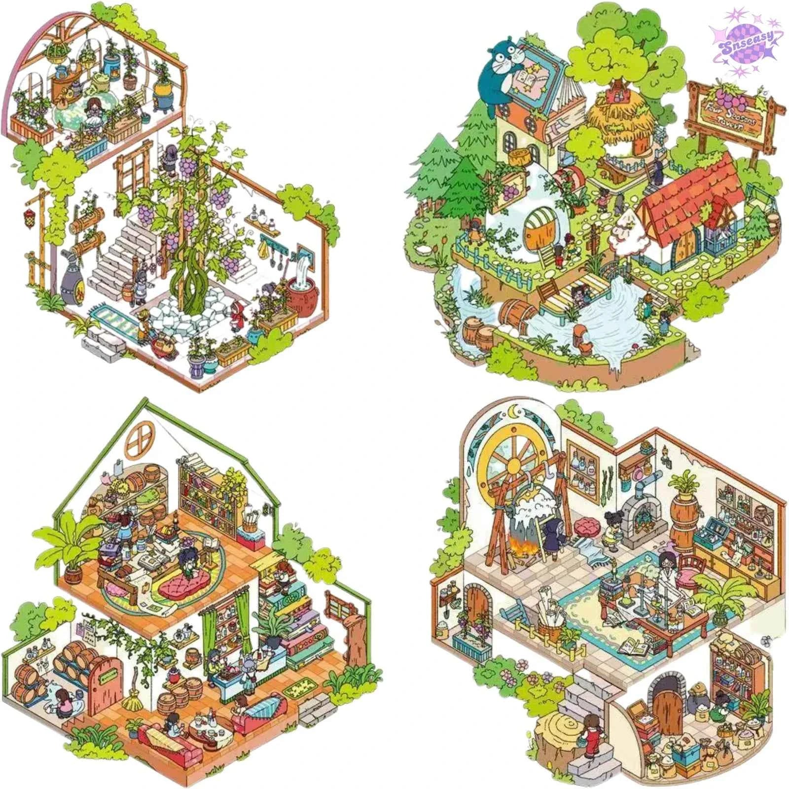 Beautiful Spring 2.0 – 3D DIY Miniature Sticker Scenes - 4 Theme Sets: Wine Estate | Wine Formula | Wine Research Lab | Wine Cultivation Room