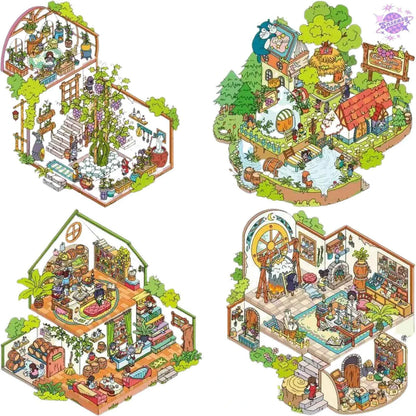 Beautiful Spring 2.0 – 3D DIY Miniature Sticker Scenes - 4 Theme Sets: Wine Estate | Wine Formula | Wine Research Lab | Wine Cultivation Room