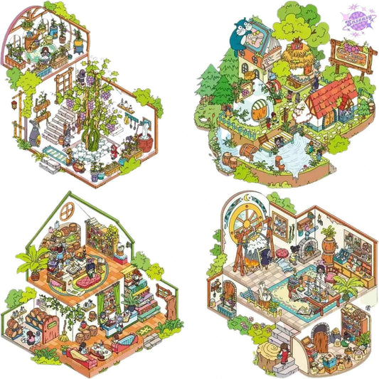 Beautiful Spring 2.0 – 3D DIY Miniature Sticker Scenes - 4 Theme Sets: Wine Estate | Wine Formula | Wine Research Lab | Wine Cultivation Room