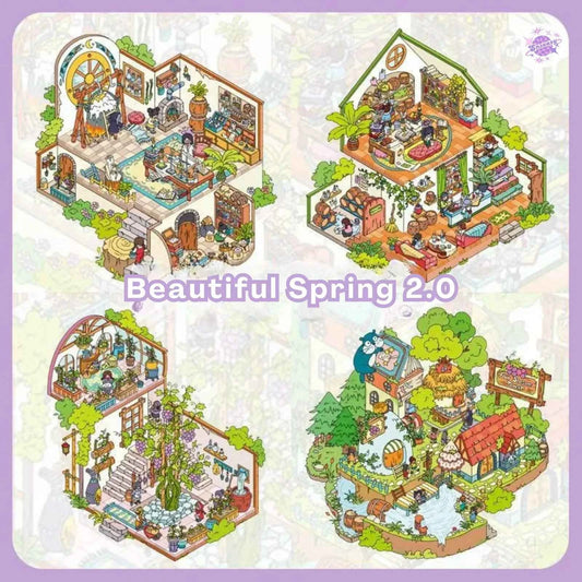 Beautiful Spring 2.0 – 3D DIY Miniature Sticker Scenes - 4 Theme Sets: Wine Estate | Wine Formula | Wine Research Lab | Wine Cultivation Room