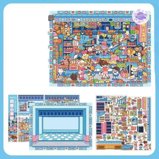 Beautiful Spring 3.0 Plus – 3D DIY Miniature Sticker Scenes - 3 Theme Sets: Fabric Shop | Convenience Store | Pear Garden Stage