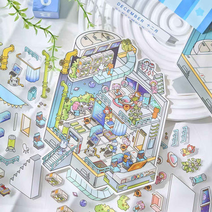 Dream Music Box – 3D DIY Miniature Sticker Scenes - 4 Theme Sets: Dream Music Box | Super Space Station | Sunshine Picnic | Rose Prince