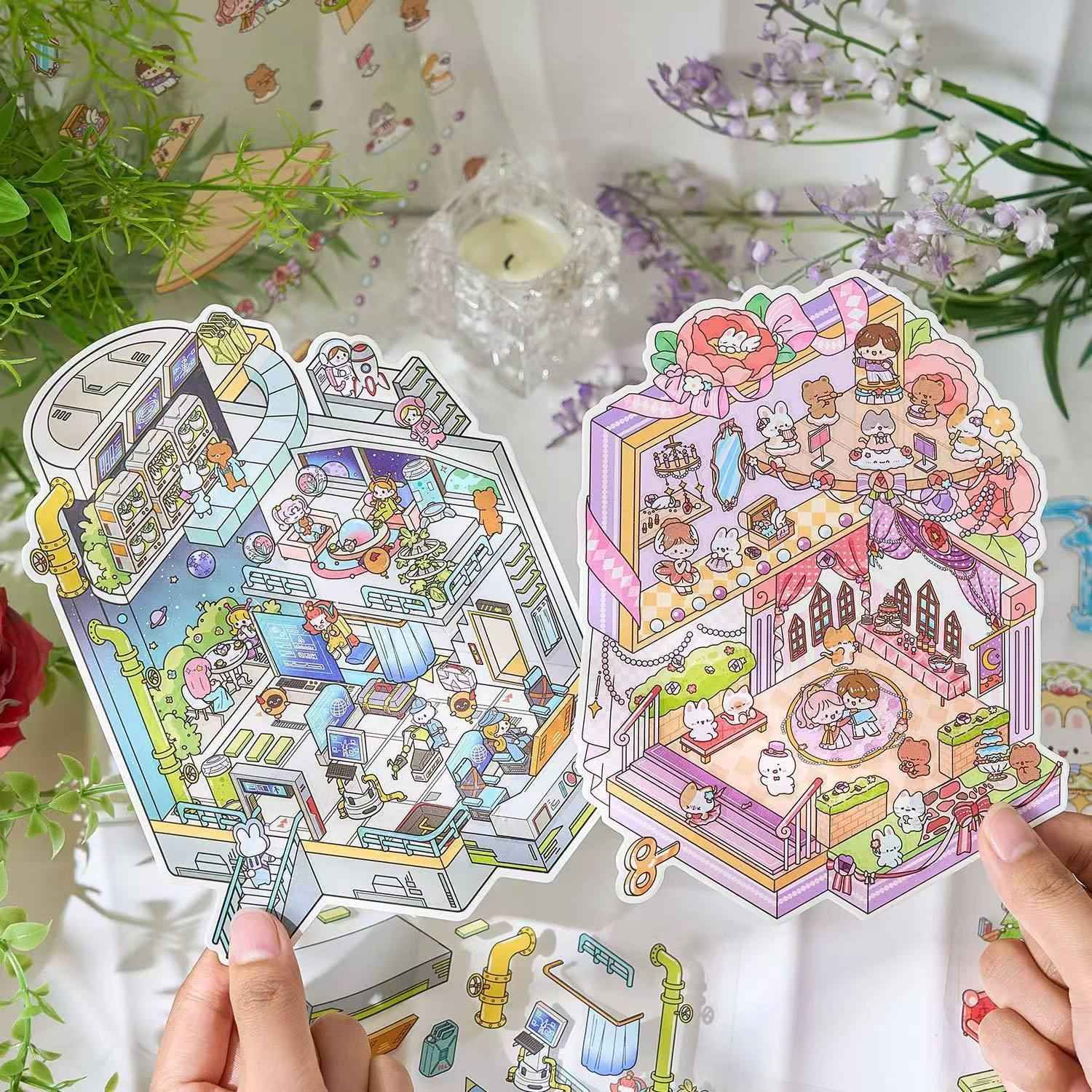 Dream Music Box – 3D DIY Miniature Sticker Scenes - 4 Theme Sets: Dream Music Box | Super Space Station | Sunshine Picnic | Rose Prince