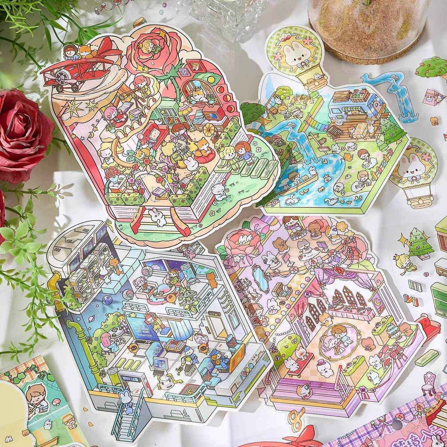 Dream Music Box – 3D DIY Miniature Sticker Scenes - 4 Theme Sets: Dream Music Box | Super Space Station | Sunshine Picnic | Rose Prince