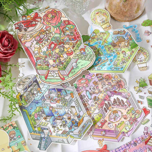 Dream Music Box – 3D DIY Miniature Sticker Scenes - 4 Theme Sets: Dream Music Box | Super Space Station | Sunshine Picnic | Rose Prince