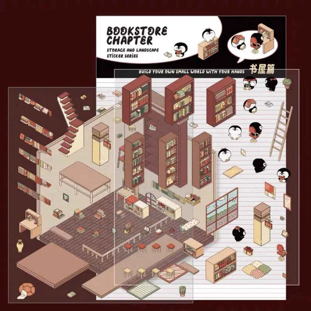 3D Scene Stickers - 8 Themes - Supermarket | Bookstore | Coffee Shop | Restaurant | Warm Home | Hot Spring | Gymnasium | Music Bar - SNSEASY