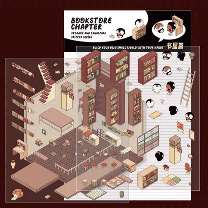 3D Scene Stickers - 8 Themes - Supermarket | Bookstore | Coffee Shop | Restaurant | Warm Home | Hot Spring | Gymnasium | Music Bar - SNSEASY