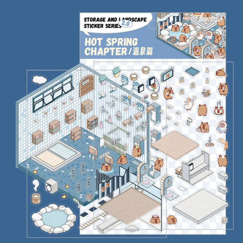 3D Scene Stickers - 8 Themes - Supermarket | Bookstore | Coffee Shop | Restaurant | Warm Home | Hot Spring | Gymnasium | Music Bar - SNSEASY