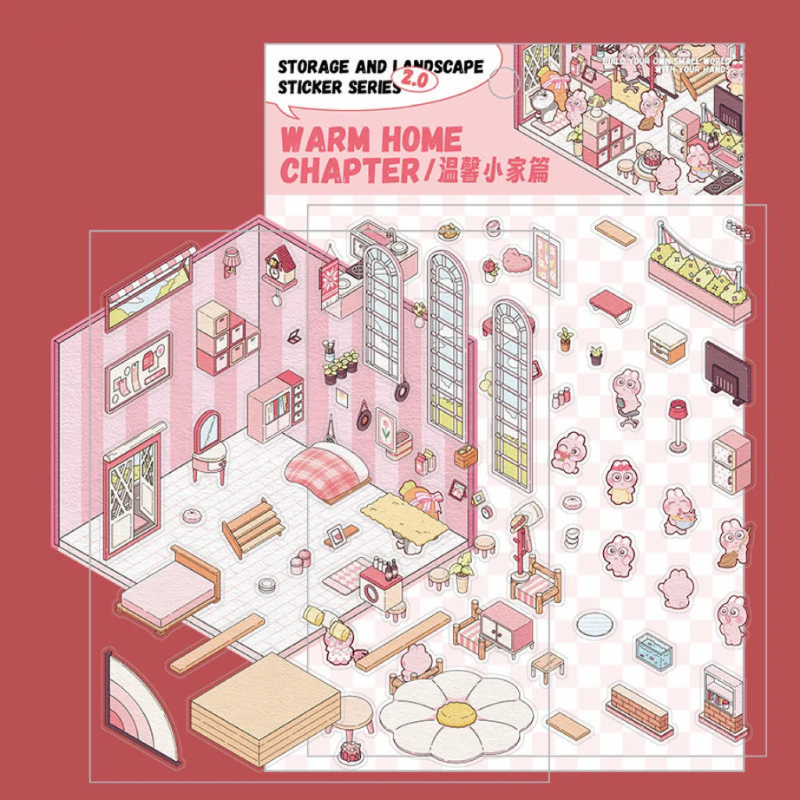 3D Scene Stickers - 8 Themes - Supermarket | Bookstore | Coffee Shop | Restaurant | Warm Home | Hot Spring | Gymnasium | Music Bar - SNSEASY