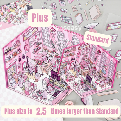 3D Scene Stickers - 8 Themes - Supermarket | Bookstore | Coffee Shop | Restaurant | Warm Home | Hot Spring | Gymnasium | Music Bar - SNSEASY