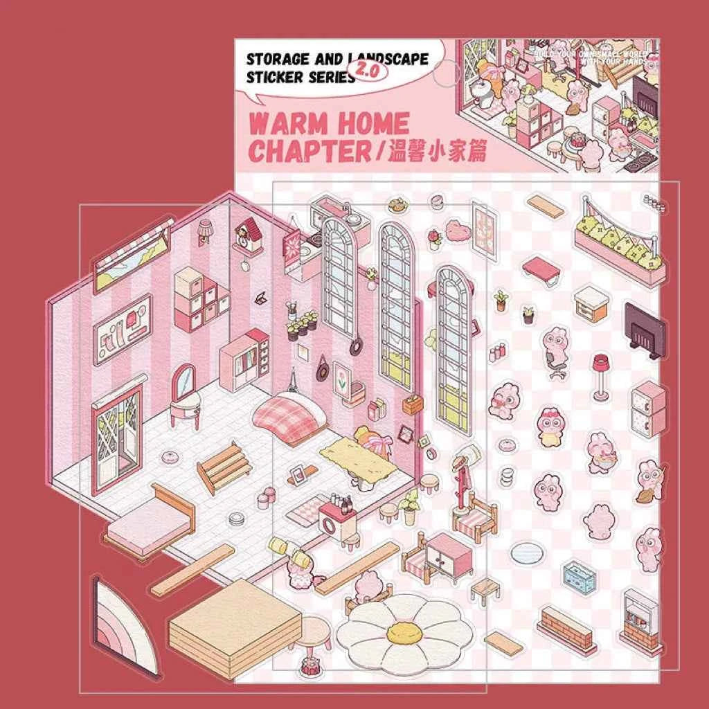 3D Scene Stickers - 8 Themes - Supermarket | Bookstore | Coffee Shop | Restaurant | Warm Home | Hot Spring | Gymnasium | Music Bar - SNSEASY