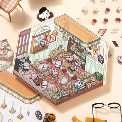 3D Scene Stickers - 8 Themes - Supermarket | Bookstore | Coffee Shop | Restaurant | Warm Home | Hot Spring | Gymnasium | Music Bar - SNSEASY