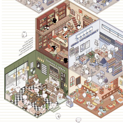 3D Scene Stickers - 8 Themes - Supermarket | Bookstore | Coffee Shop | Restaurant | Warm Home | Hot Spring | Gymnasium | Music Bar - SNSEASY