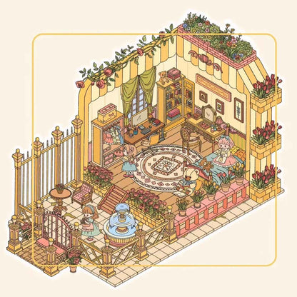 European Cottage – 3D DIY Miniature Sticker Scenes - 4 Theme Sets: Kitchen Room | Bedroom | Living Room | Art Gallery