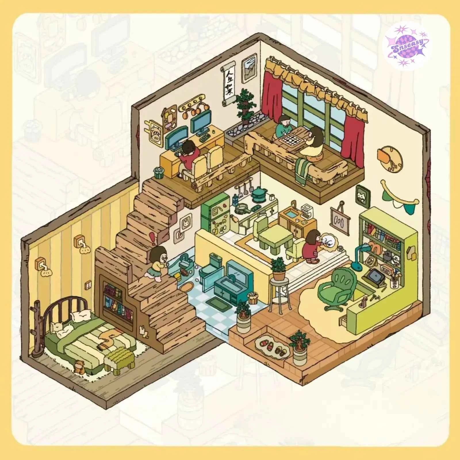 Cozy Cottage Series – 3D DIY Miniature Sticker Scenes - 5 Theme Sets: Spring in the Park | Garden Villa | Leisure Holiday | Home for Hermit Girls | Forest Cottage