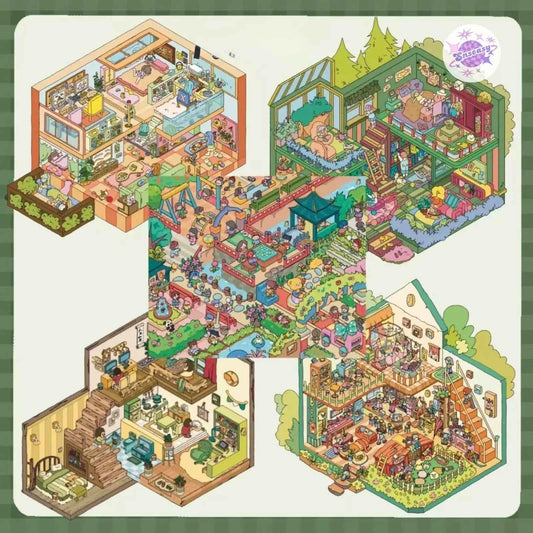 Cozy Cottage Series – 3D DIY Miniature Sticker Scenes - 5 Theme Sets: Spring in the Park | Garden Villa | Leisure Holiday | Home for Hermit Girls | Forest Cottage