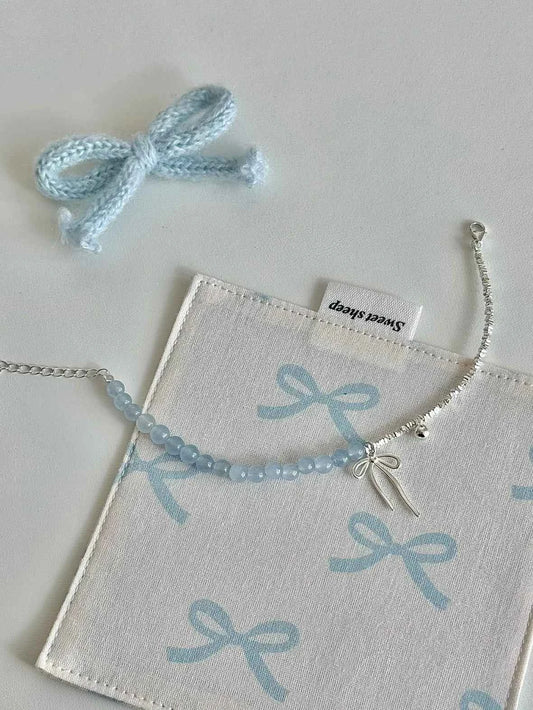 "Cool Blue Elegance" 925 Sterling Silver Blue Gemstone Bracelet with Bowknot - Chilly Chic, Ins Style, Unique Design