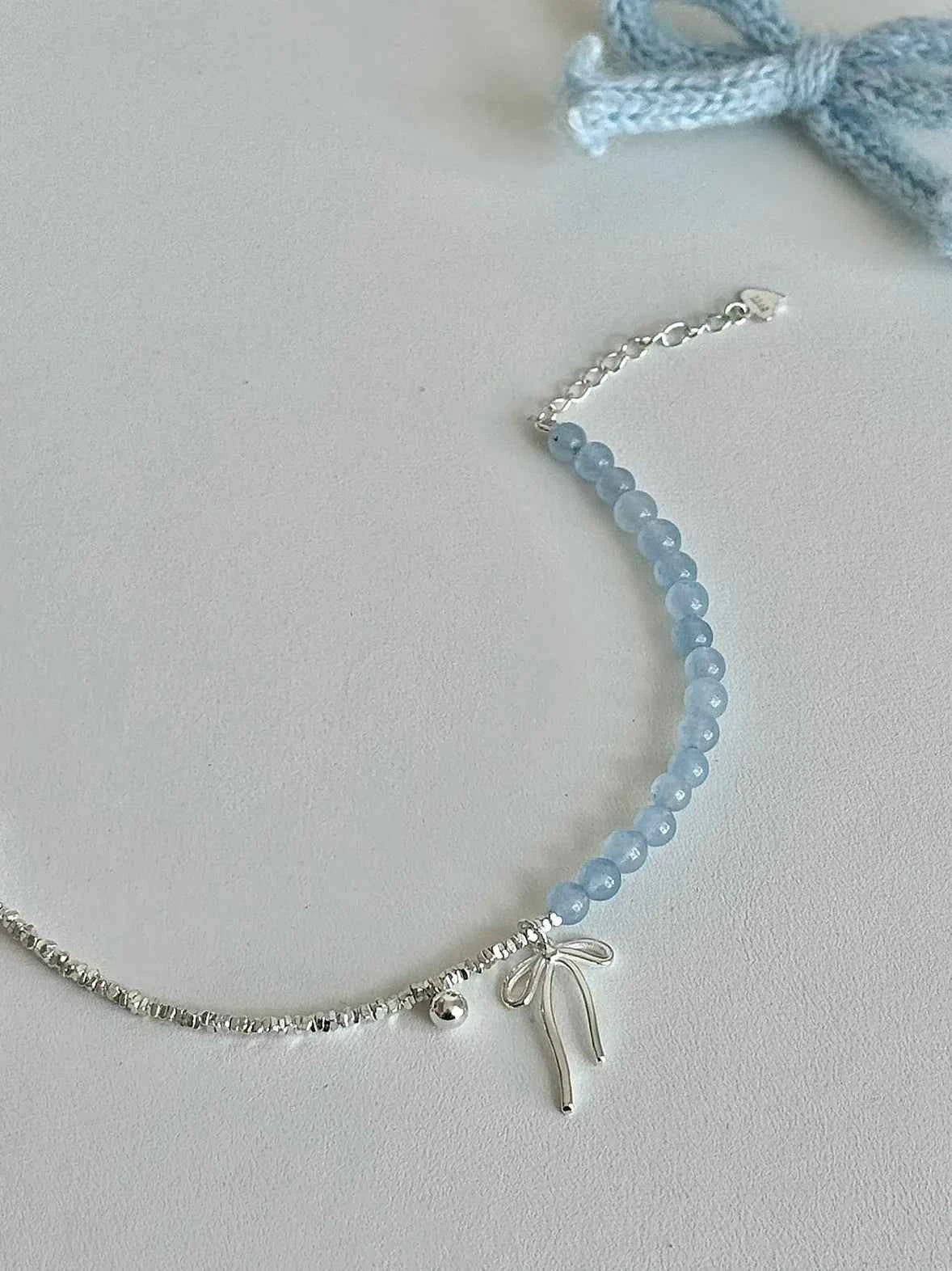 "Cool Blue Elegance" 925 Sterling Silver Blue Gemstone Bracelet with Bowknot - Chilly Chic, Ins Style, Unique Design