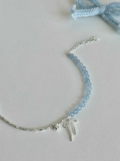 "Cool Blue Elegance" 925 Sterling Silver Blue Gemstone Bracelet with Bowknot - Chilly Chic, Ins Style, Unique Design