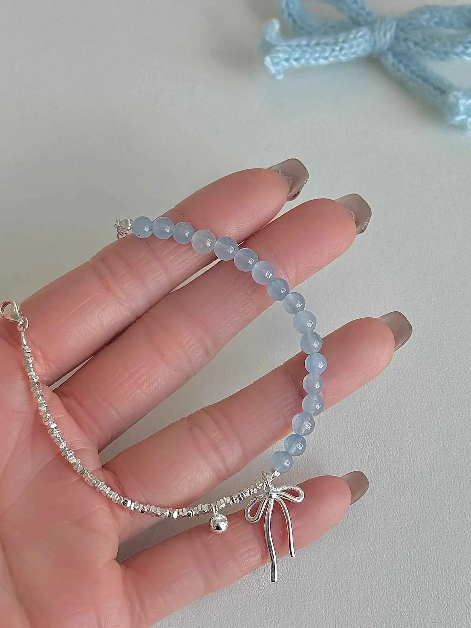 "Cool Blue Elegance" 925 Sterling Silver Blue Gemstone Bracelet with Bowknot - Chilly Chic, Ins Style, Unique Design