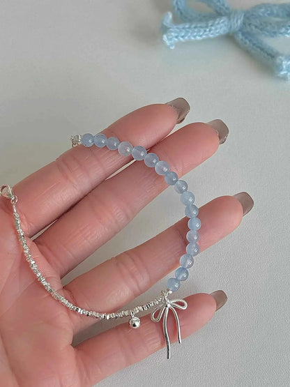 "Cool Blue Elegance" 925 Sterling Silver Blue Gemstone Bracelet with Bowknot - Chilly Chic, Ins Style, Unique Design