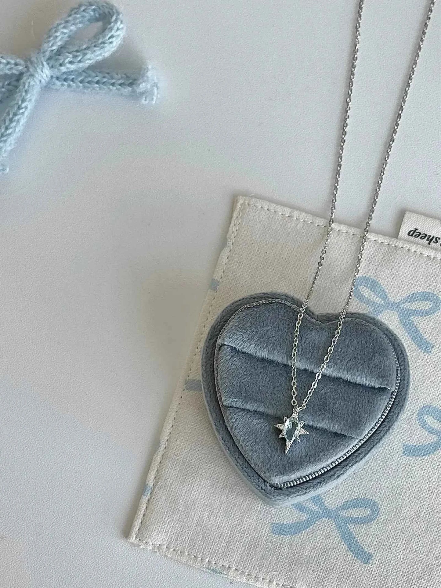 "Eight Star Ice Blue" 925 Sterling Silver Necklace - Delicate Ice Blue, Gentle and Cool Chic