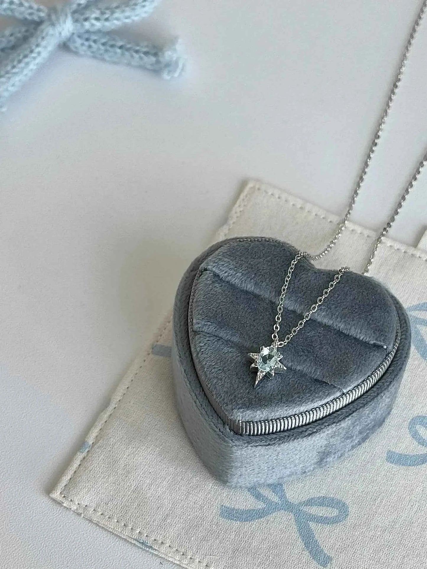 "Eight Star Ice Blue" 925 Sterling Silver Necklace - Delicate Ice Blue, Gentle and Cool Chic