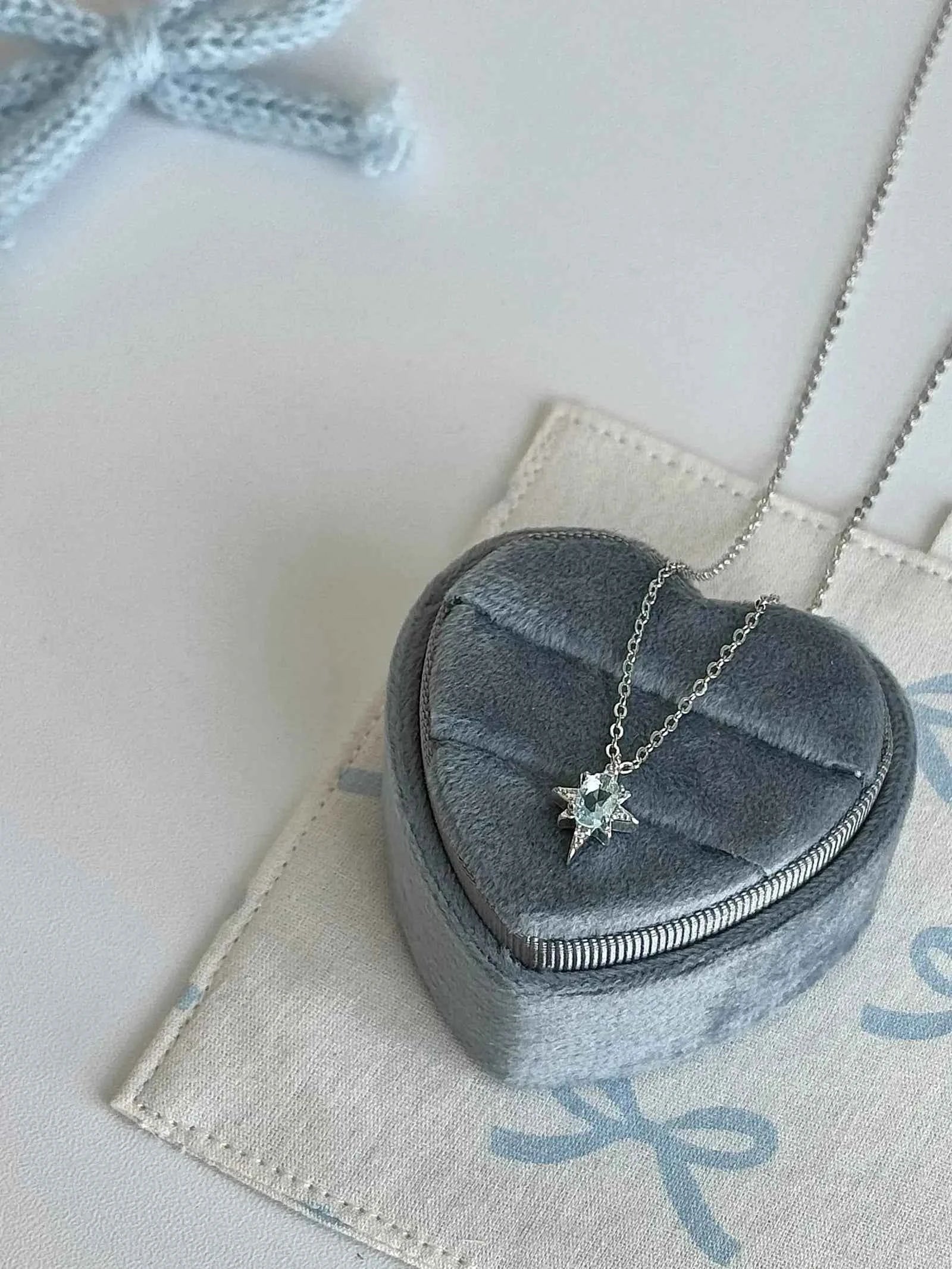 "Eight Star Ice Blue" 925 Sterling Silver Necklace - Delicate Ice Blue, Gentle and Cool Chic