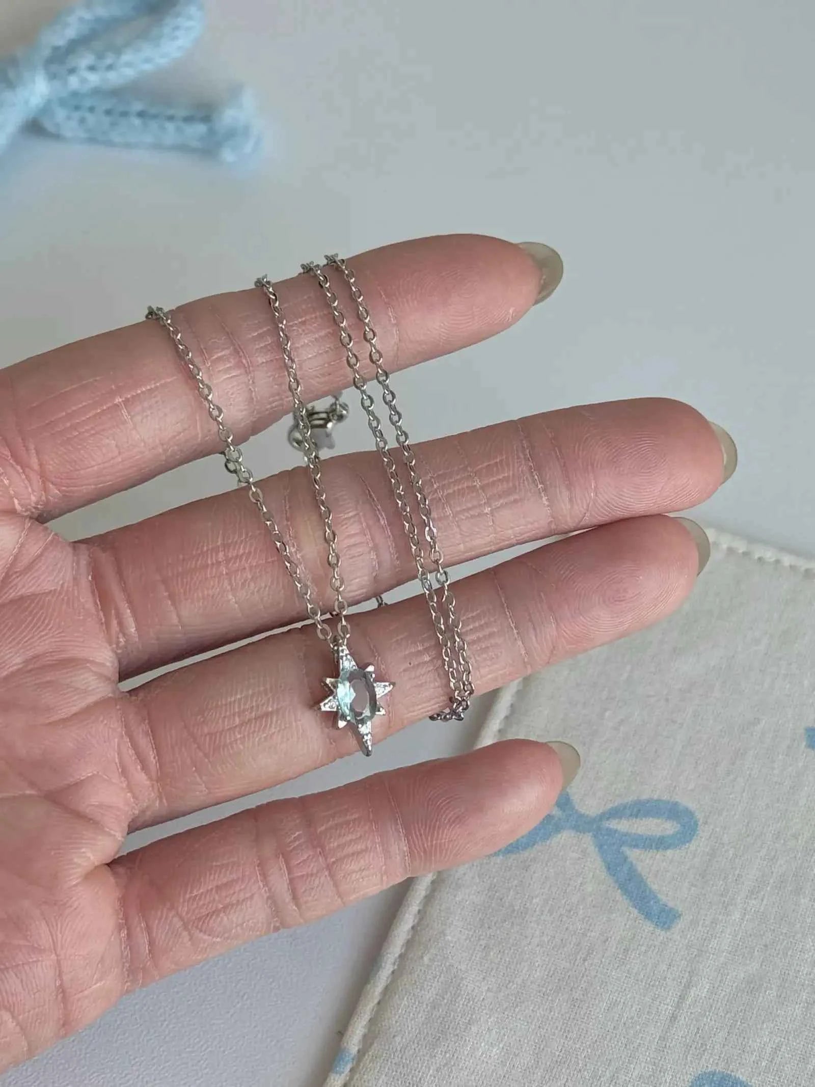 "Eight Star Ice Blue" 925 Sterling Silver Necklace - Delicate Ice Blue, Gentle and Cool Chic