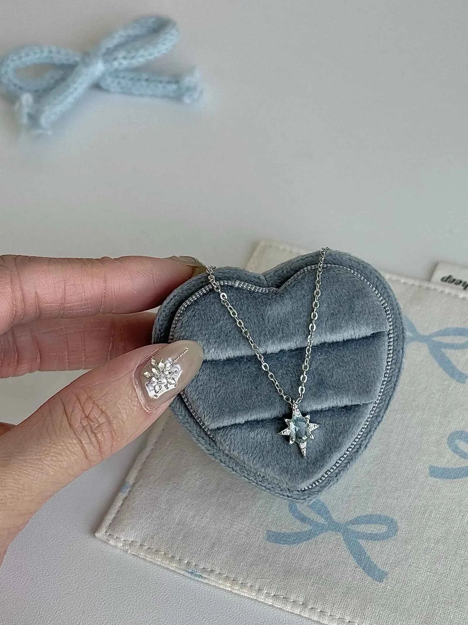 "Eight Star Ice Blue" 925 Sterling Silver Necklace - Delicate Ice Blue, Gentle and Cool Chic