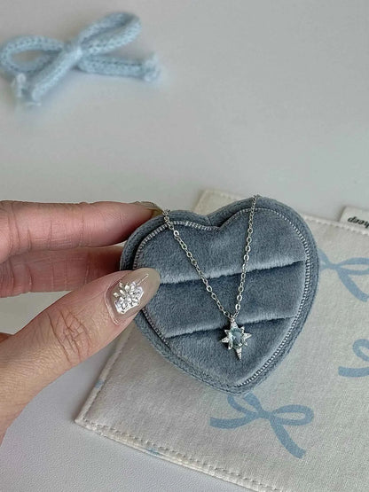 "Eight Star Ice Blue" 925 Sterling Silver Necklace - Delicate Ice Blue, Gentle and Cool Chic