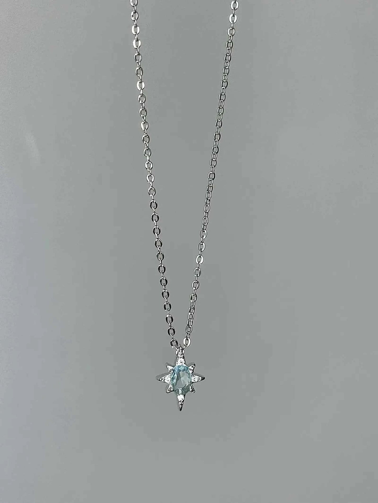"Eight Star Ice Blue" 925 Sterling Silver Necklace - Delicate Ice Blue, Gentle and Cool Chic