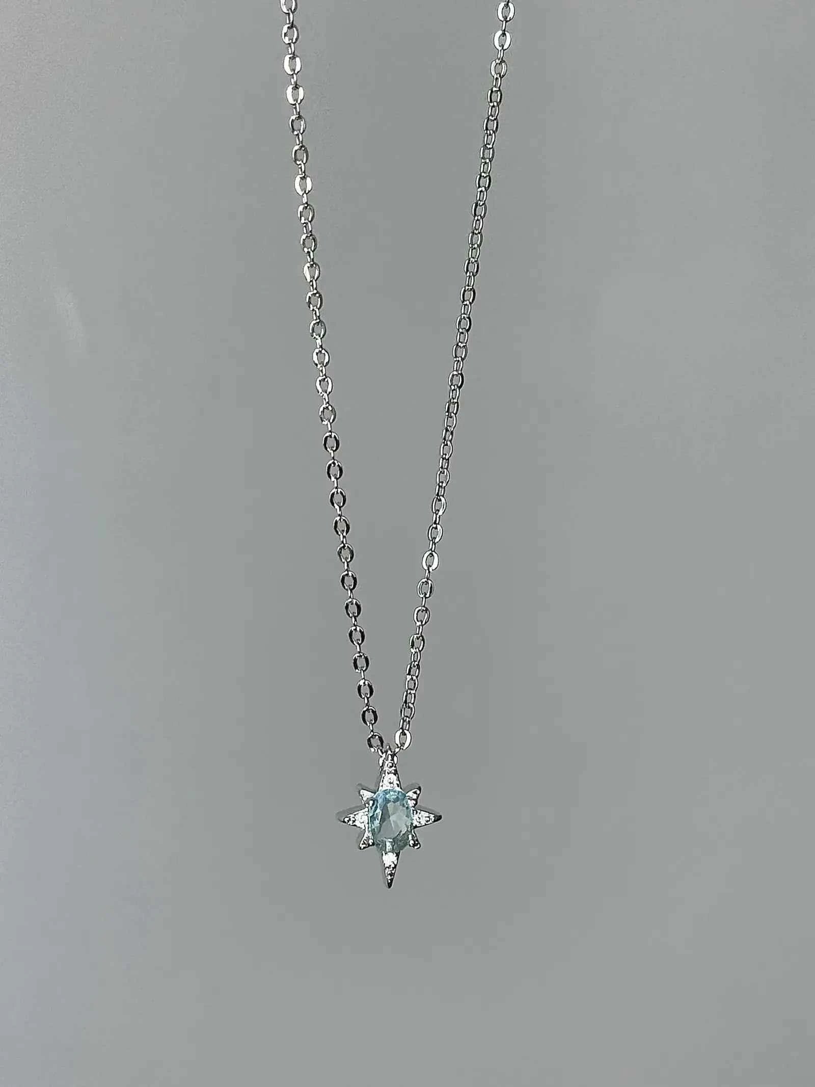 "Eight Star Ice Blue" 925 Sterling Silver Necklace - Delicate Ice Blue, Gentle and Cool Chic