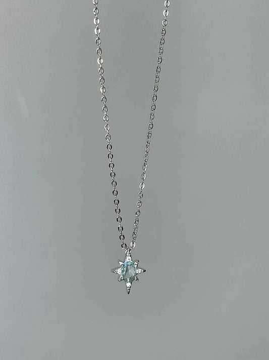 "Eight Star Ice Blue" 925 Sterling Silver Necklace - Delicate Ice Blue, Gentle and Cool Chic
