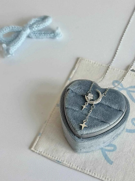 "Under the Starlight" 999 Silver Star and Moon Necklace - Romantic, Chic, and Unique