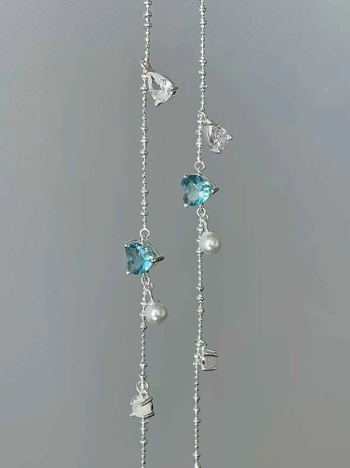 "Blue Tears" 925 Sterling Silver Heart Bracelet with Pearl - Delicate, Unique, and Ocean-Inspired