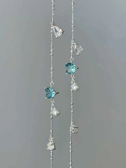 "Blue Tears" 925 Sterling Silver Heart Bracelet with Pearl - Delicate, Unique, and Ocean-Inspired