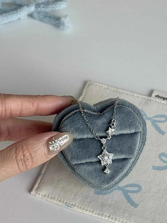 "Brilliant Star Whisper" 999 Fine Silver Star Necklace - Delicate, Sweet, and Sparkling