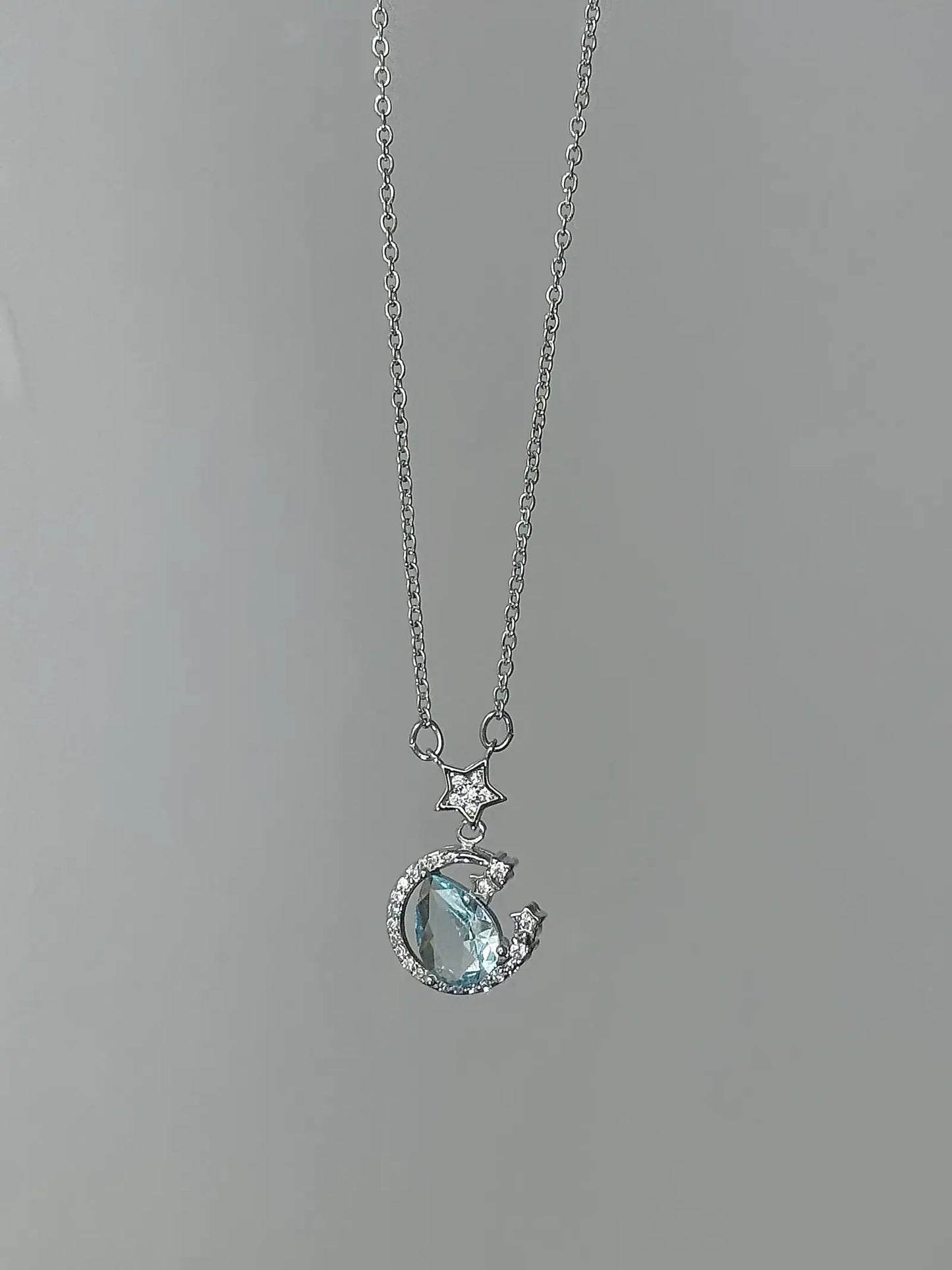 "Starry River Tranquility" Blue Star and Moon Pendant Necklace - Unique, Gentle, and Cool Chic in 925 Sterling Silver - SNSEASY