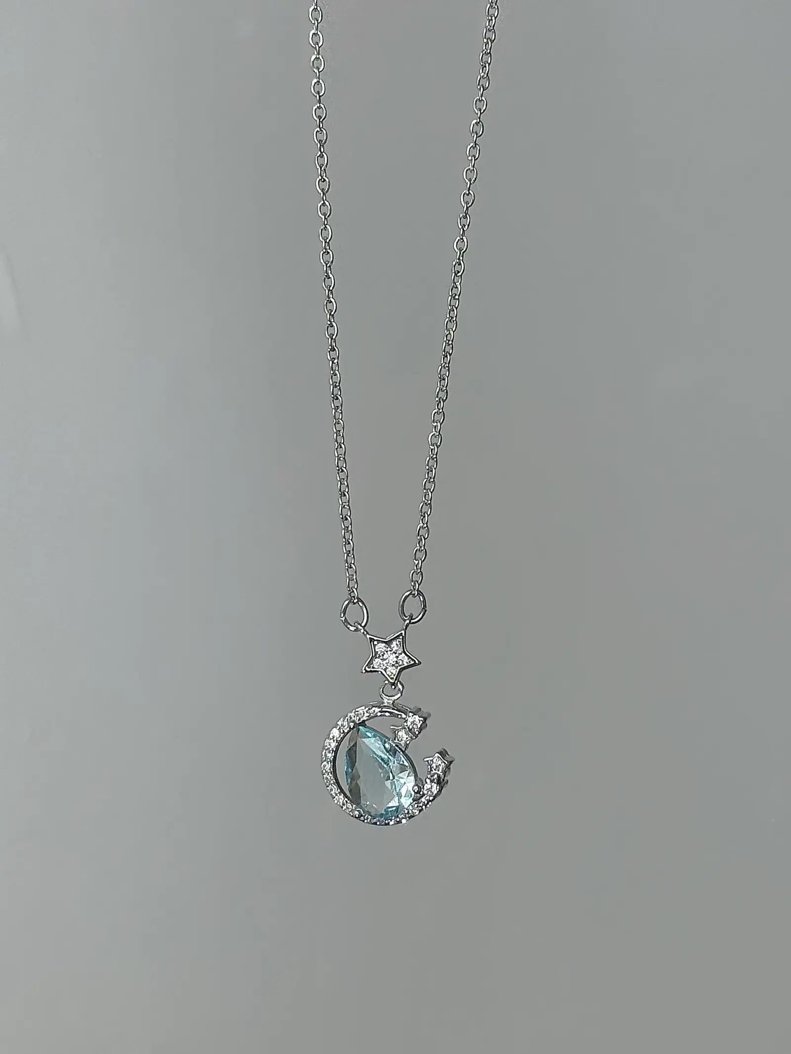 "Starry River Tranquility" Blue Star and Moon Pendant Necklace - Unique, Gentle, and Cool Chic in 925 Sterling Silver - SNSEASY